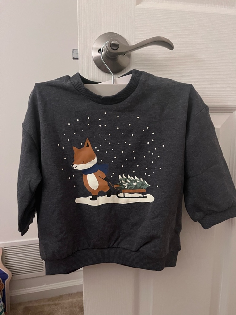 H&M Dark Gray Fox Sled Graphic Baby Sweatshirt